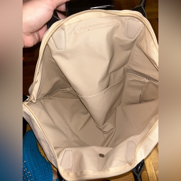 Small FOLDABLE overnight shoulder cream tote Bag - Picture 7 of 8